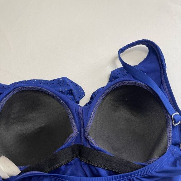 Janzten Blue Ruffle One Piece Bathing Suit Swimsuit Size 10 - Picture 7 of 7